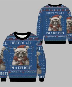 2025 Christmas Raccoon First Of All Ugly Sweater 