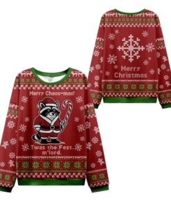 Alternative view of 2025 Christmas Raccoon Samurai Ugly Sweater 