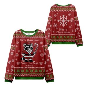 Alternative view of 2025 Christmas Raccoon Samurai Ugly Sweater - Grishko.com