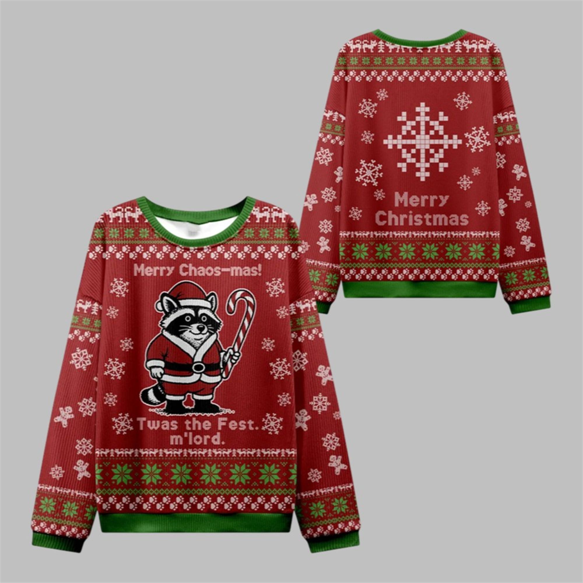 2025 Christmas Raccoon Samurai Ugly Sweater - Grishko.com