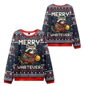 Alternative view of 2025 Christmas Raccoon With A Lamp Ugly Sweater - Grishko.com