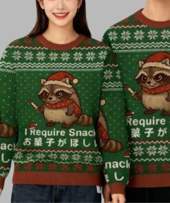 Alternative view of 2025 Christmas Raccoons Need Snacks Funny Ugly Sweater 
