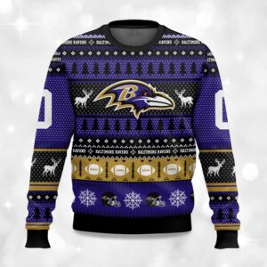 2025 Christmas Ravens Personalized Ugly Sweater