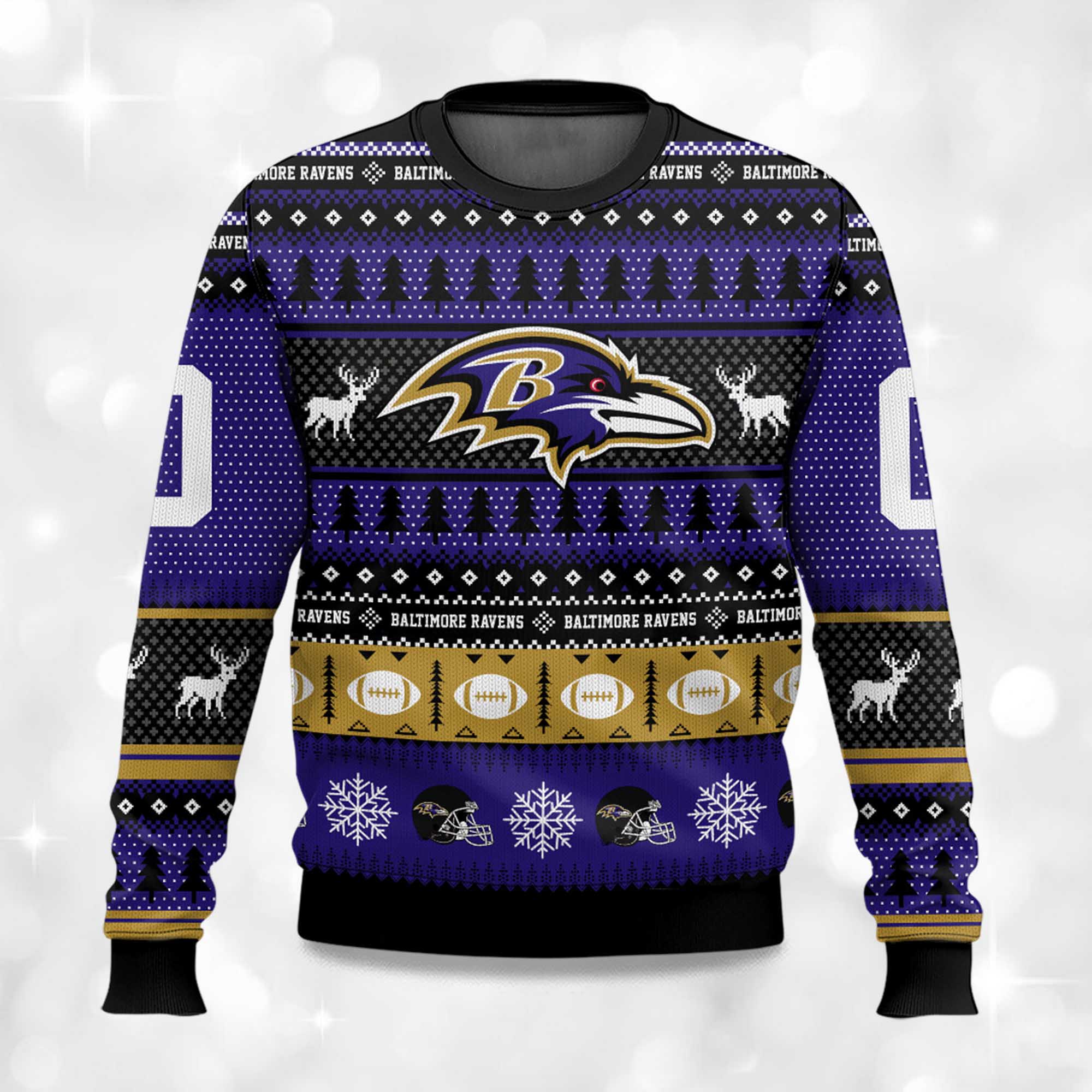 2025 Christmas Ravens Personalized Ugly Sweater