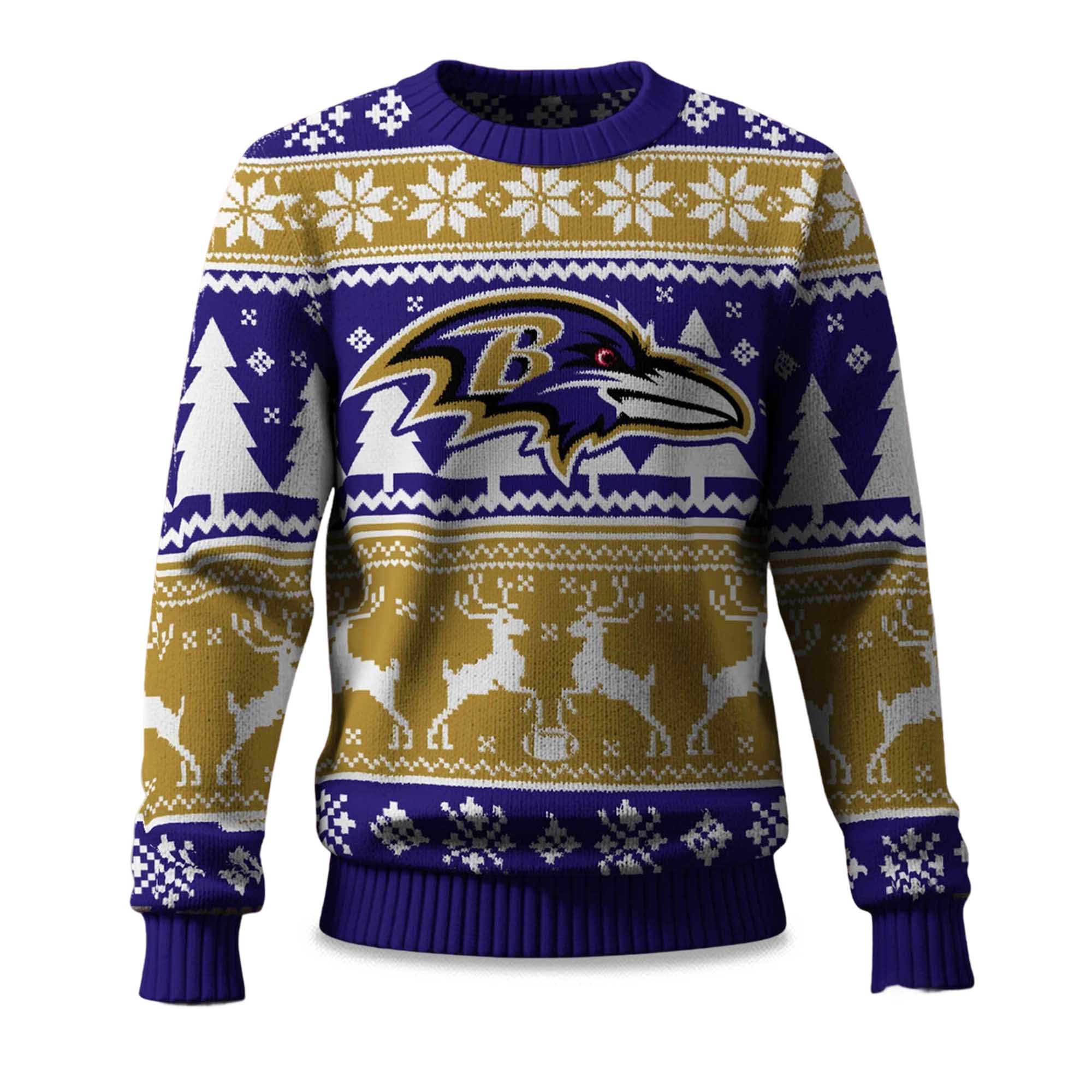 2025 Christmas Ravens Reindeer Football Ugly Sweater