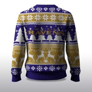 Alternative view of 2025 Christmas Ravens Reindeer Football Ugly Sweater