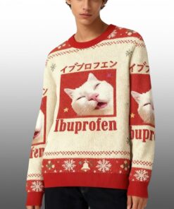 Alternative view of 2025 Christmas Red Ibuprofen Meme Cat Ugly Sweater 
