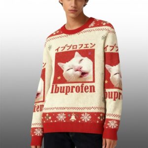 Alternative view of 2025 Christmas Red Ibuprofen Meme Cat Ugly Sweater - Grishko.com