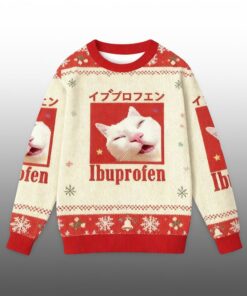 2025 Christmas Red Ibuprofen Meme Cat Ugly Sweater 