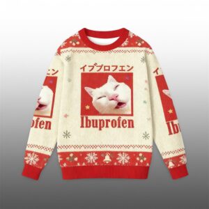 2025 Christmas Red Ibuprofen Meme Cat Ugly Sweater - Grishko.com