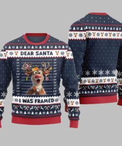 Alternative view of 2025 Christmas Reindeer Dear Santa I Was Framed Ugly Christmas Sweater 