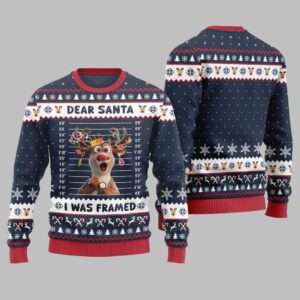 Alternative view of 2025 Christmas Reindeer Dear Santa I Was Framed Ugly Christmas Sweater - Grishko.com