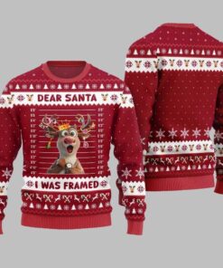 2025 Christmas Reindeer Dear Santa I Was Framed Ugly Christmas Sweater 