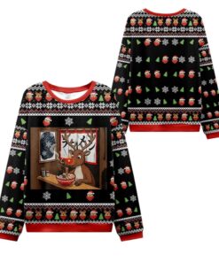 Alternative view of 2025 Christmas Reindeer Eating Ramen Ugly Sweater 