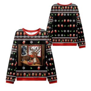 Alternative view of 2025 Christmas Reindeer Eating Ramen Ugly Sweater - Grishko.com