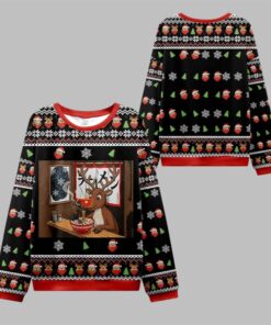 2025 Christmas Reindeer Eating Ramen Ugly Sweater 