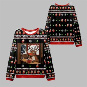 2025 Christmas Reindeer Eating Ramen Ugly Sweater - Grishko.com