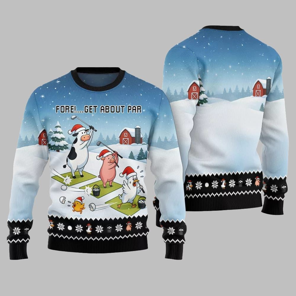 2025 Christmas Ridiculous Farm Golf Fore Get About Par Ugly Christmas Sweater - Grishko.com