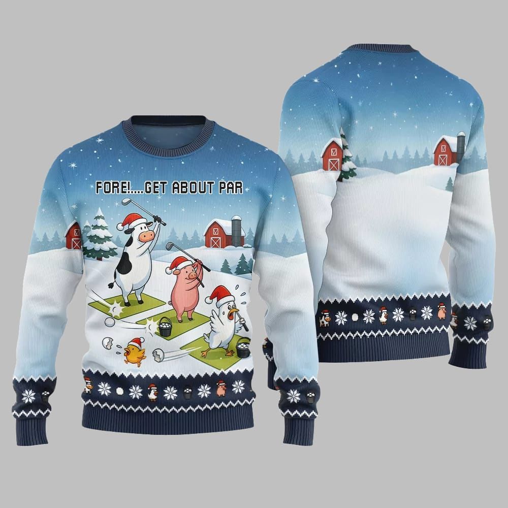2025 Christmas Ridiculous Farm Golf Fore Get About Par Ugly Christmas Sweater - Image 5