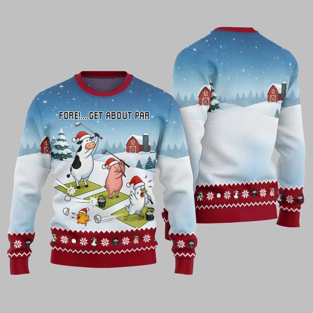 2025 Christmas Ridiculous Farm Golf Fore Get About Par Ugly Christmas Sweater - Image 3