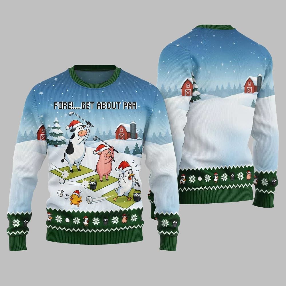 2025 Christmas Ridiculous Farm Golf Fore Get About Par Ugly Christmas Sweater - Image 4