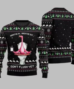 Alternative view of 2025 Christmas Ridiculous Flamingo Toilet Yoga Ugly Christmas Sweater 