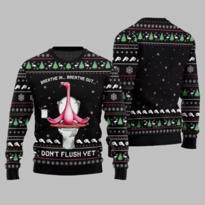 Alternative view of 2025 Christmas Ridiculous Flamingo Toilet Yoga Ugly Christmas Sweater - Grishko.com