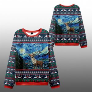 2025 Christmas Rudolph Under The Starry Night Ugly Sweater - Grishko.com