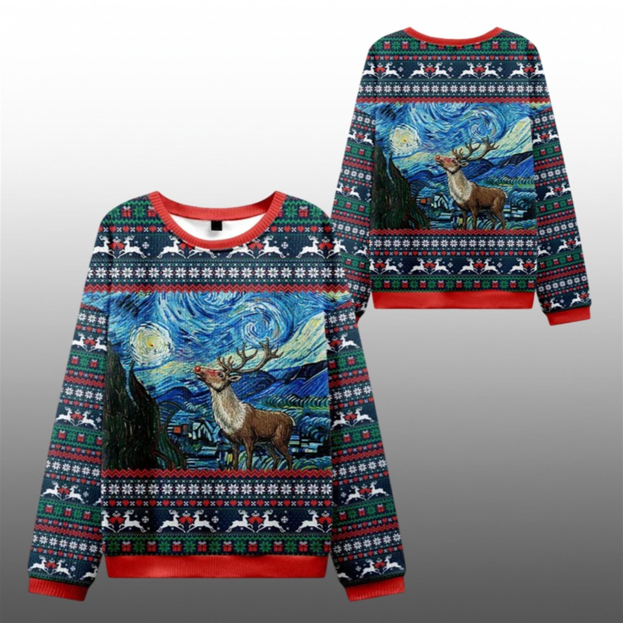 2025 Christmas Rudolph Under The Starry Night Ugly Sweater - Grishko.com