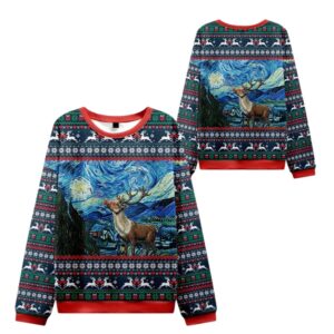 Alternative view of 2025 Christmas Rudolph Under The Starry Night Ugly Sweater - Grishko.com