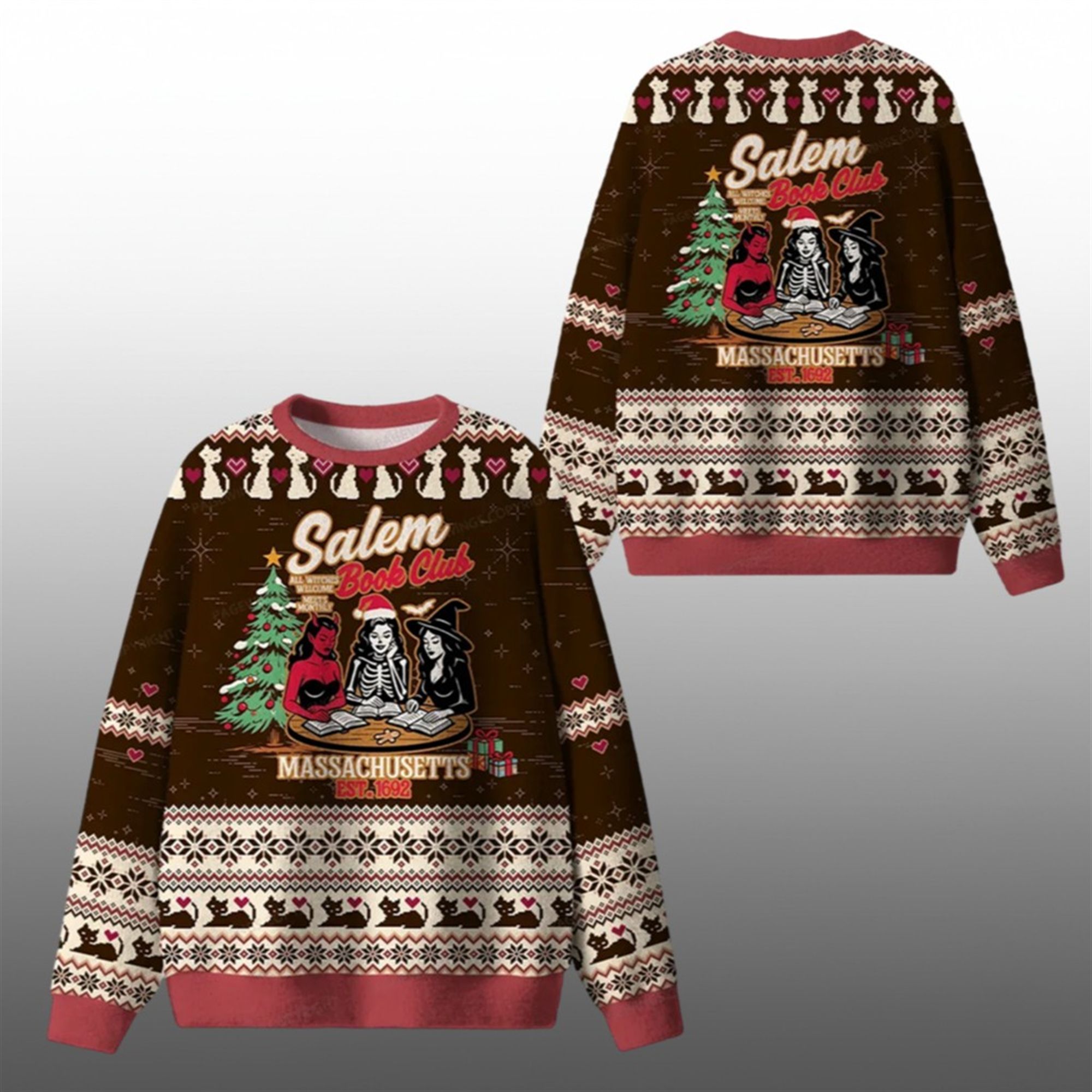 2025 Christmas Salem Book Club Library Ugly Sweater - Grishko.com