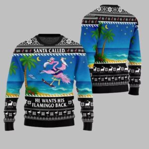 Alternative view of 2025 Christmas Santa Called He Wants His Flamingo Back Ugly Christmas Sweater - Grishko.com
