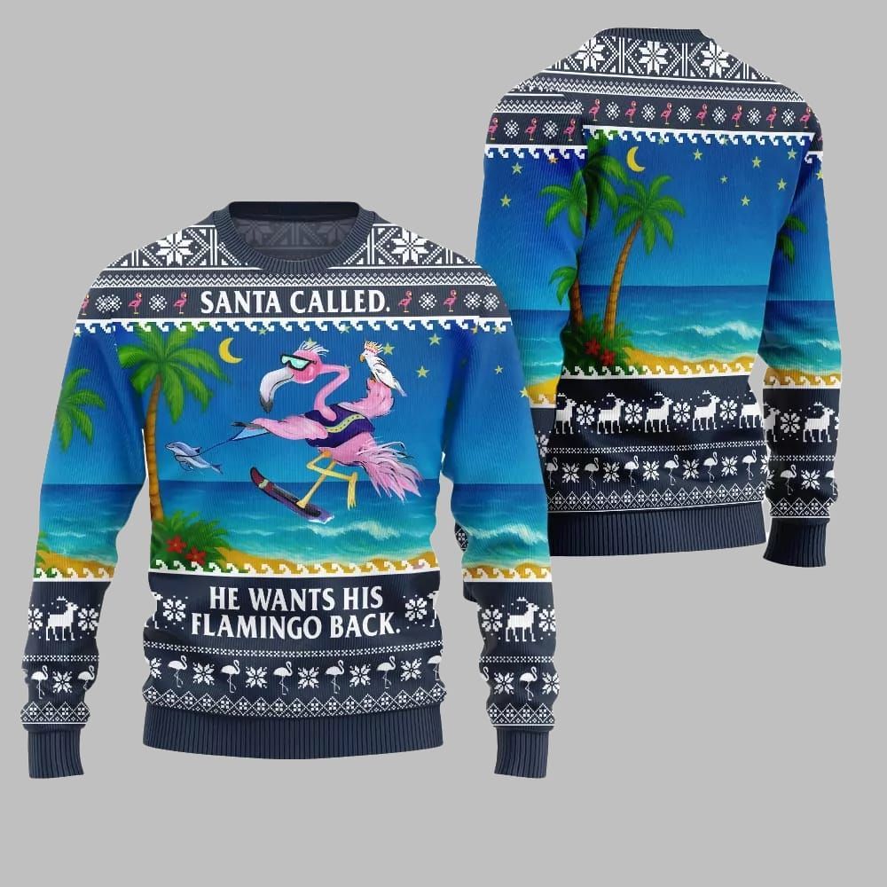 2025 Christmas Santa Called He Wants His Flamingo Back Ugly Christmas Sweater - Grishko.com - Image 4