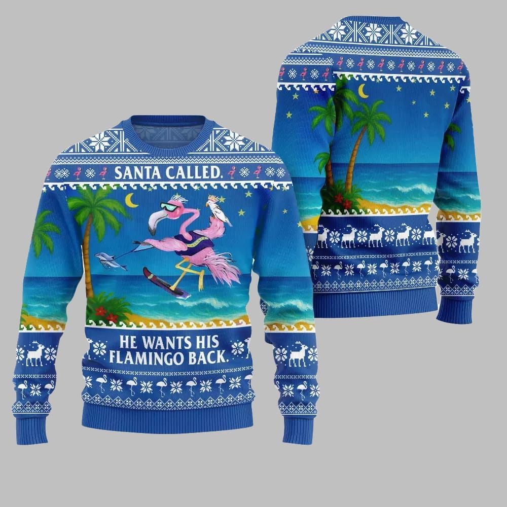 2025 Christmas Santa Called He Wants His Flamingo Back Ugly Christmas Sweater - Grishko.com - Image 5