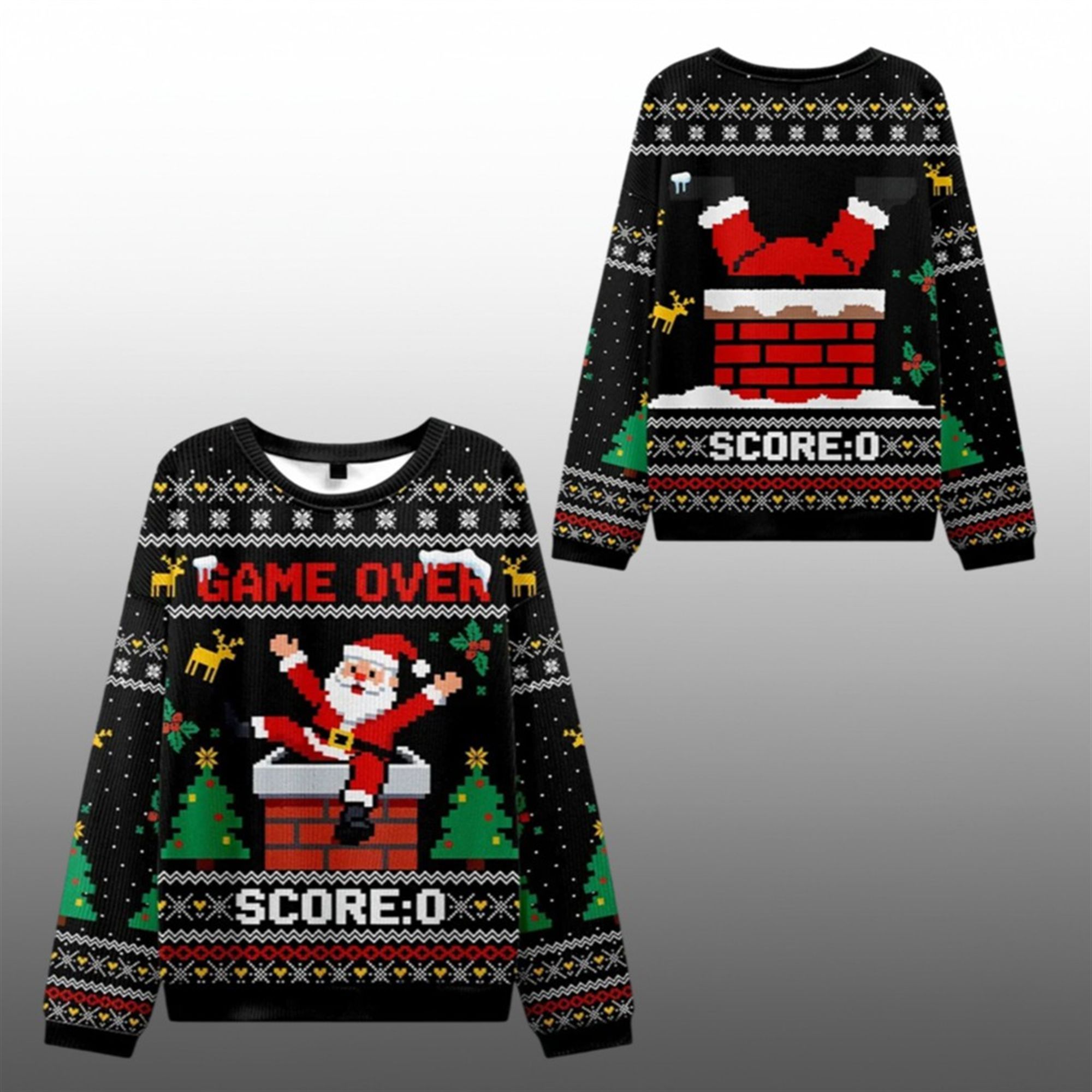 2025 Christmas Santa Claus Fell Into The Chimney Ugly Sweater - Grishko.com