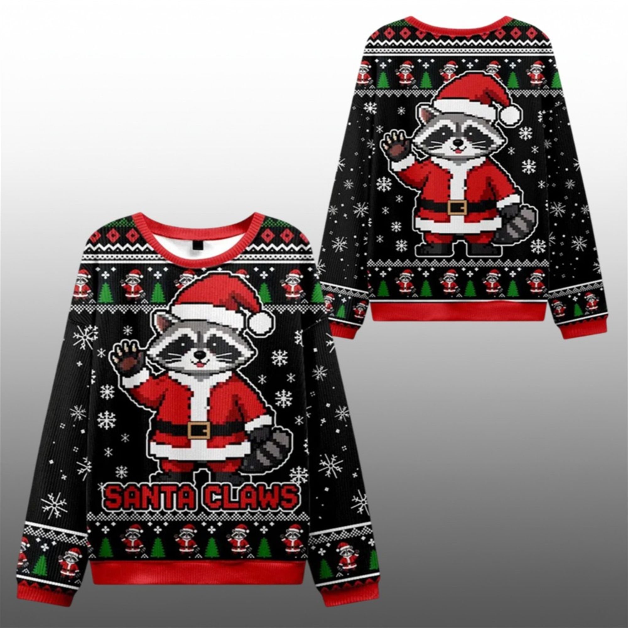 2025 Christmas Santa Claus Raccoon Ugly Sweater - Grishko.com