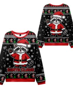 Alternative view of 2025 Christmas Santa Claus Raccoon Ugly Sweater 