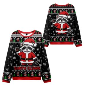 Alternative view of 2025 Christmas Santa Claus Raccoon Ugly Sweater - Grishko.com
