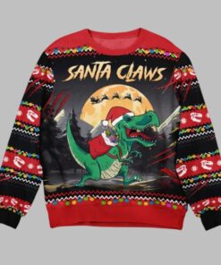 2025 Christmas Santa Claws T-Rex Christmas Dinosaur Ugly Sweater 