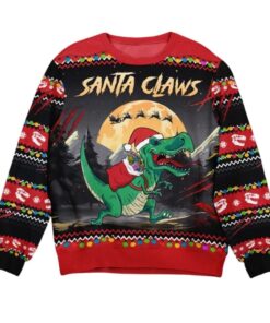 Alternative view of 2025 Christmas Santa Claws T-Rex Christmas Dinosaur Ugly Sweater 