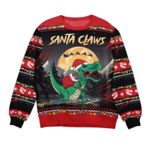 Alternative view of 2025 Christmas Santa Claws T-Rex Christmas Dinosaur Ugly Sweater - Grishko.com