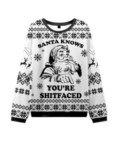Alternative view of 2025 Christmas Santa Knows You're Shitfaced Ugly Sweater 