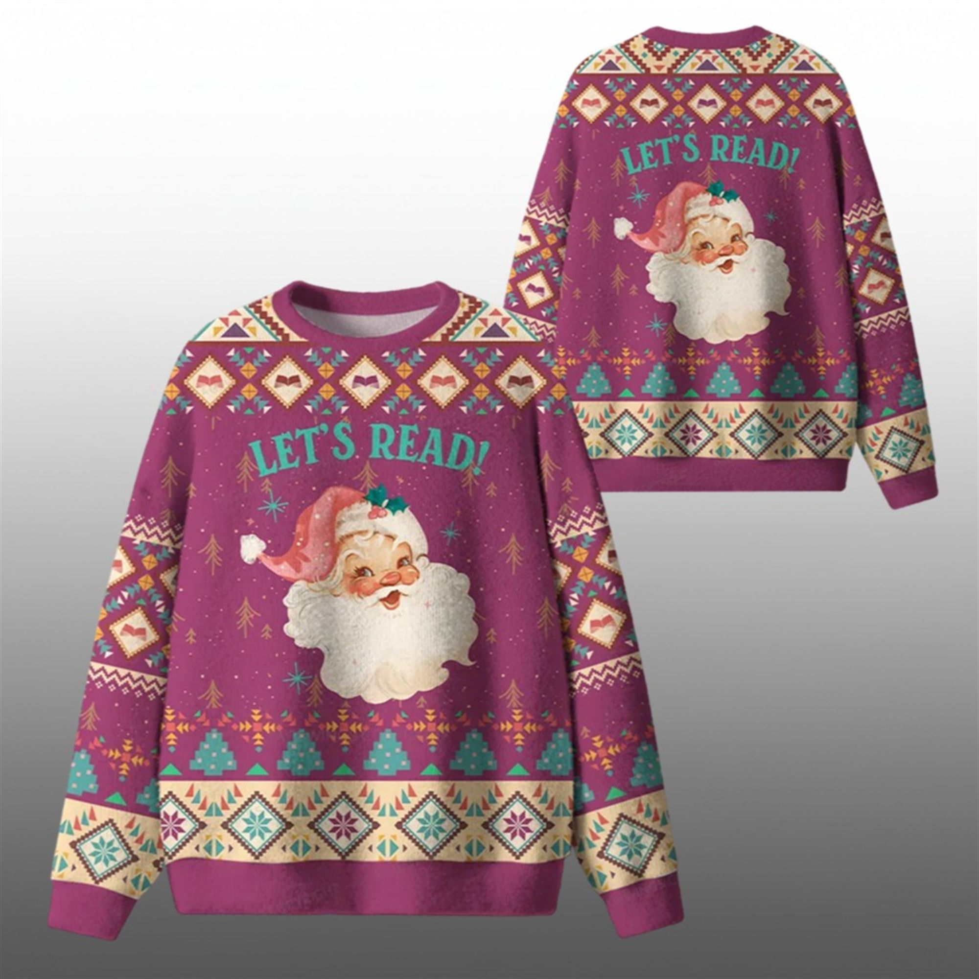 2025 Christmas Santa Let's Read Ugly Sweater - Grishko.com