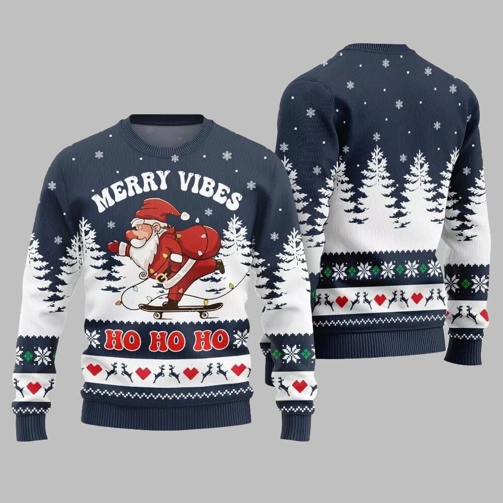 2025 Christmas Santa Merry Vibes Ho Ho Ho Ugly Christmas Sweater - Image 5
