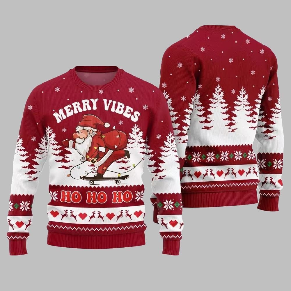 2025 Christmas Santa Merry Vibes Ho Ho Ho Ugly Christmas Sweater - Image 4