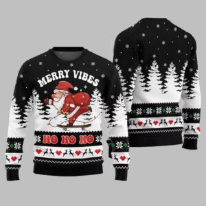 2025 Christmas Santa Merry Vibes Ho Ho Ho Ugly Christmas Sweater - Grishko.com