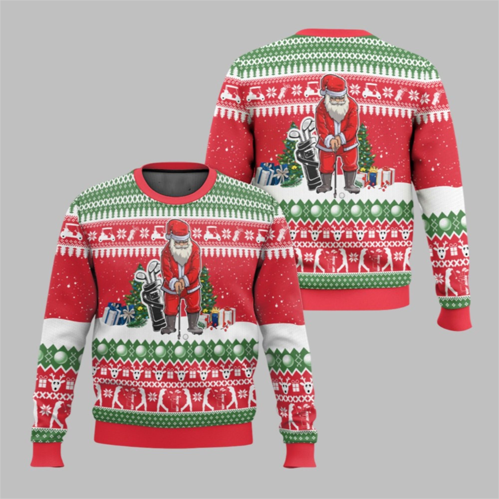 2025 Christmas Santa Playing Golf Ugly Sweater - Grishko.com
