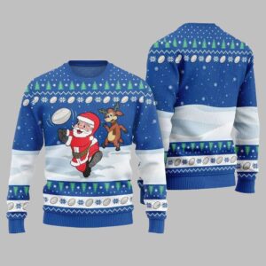 Alternative view of 2025 Christmas Santa Playing Rugby Ugly Christmas Sweater - Grishko.com