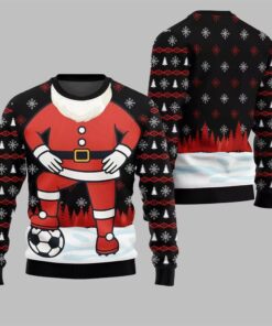 Alternative view of 2025 Christmas Santa Playing Soccer Ugly Sweater 
