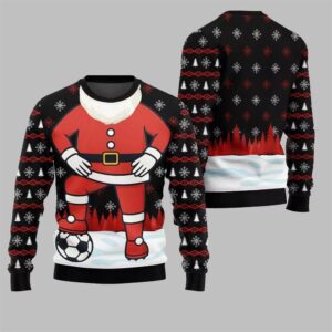 Alternative view of 2025 Christmas Santa Playing Soccer Ugly Sweater - Grishko.com